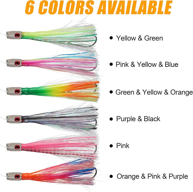 Trolling Lures Saltwater for Tuna Mahi Marlin Wahoo Dolphin Shark Offshore Trolling Baits with Squid Skirt Big Game Fishing Lures Deep Sea Squid Skirts Rig 6/9 inch