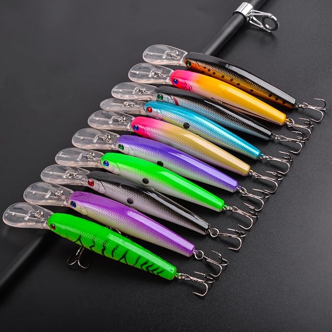 Fishing Lures Kit 10pcs Hard Bait Minnow Deep Diving Swimbait Life-Like Walleye Lures for Bass Trout Pike Freshwater Saltwater Fishing Bait