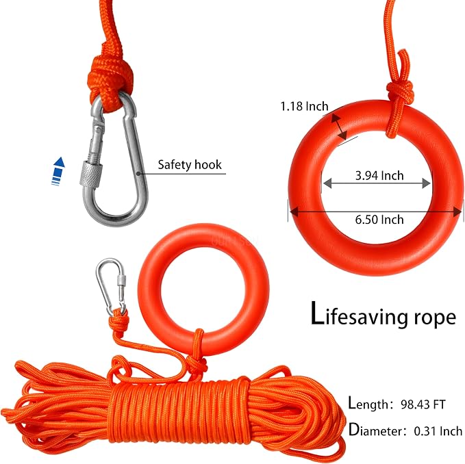 23 inch/ 28 inch Boat Safety Throw Ring, Life Rings for Boats with Water Floating Lifesaving Rope 98.4FT, 1.5KG/ 2.5KG International Standard Boat Life Preserver Ring Buoy with Reflective Strip