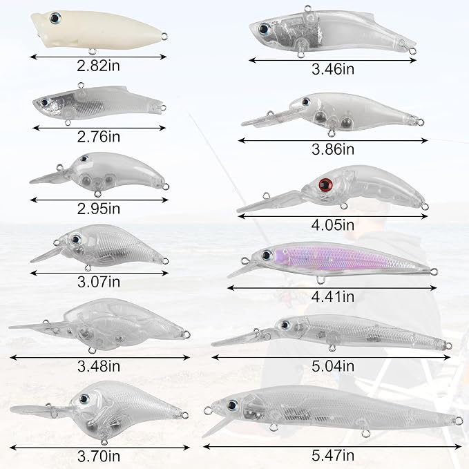 Blank Fishing Lure Kit,Unpainted Popper Plug Lures DIY Crank Bait Set Fishing Pliers Treble Hooks 3D/4D Lure Eyes Bait Sticker Split Rings,Fish Tackle Accessories Kits
