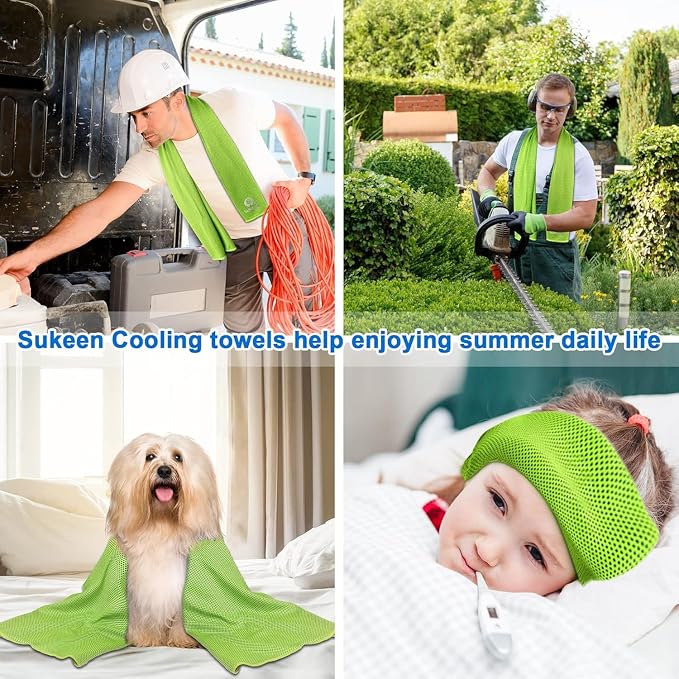 Sukeen Cooling Towel 20 Pack (40"x12") Ice Towel,Bulk Breathable Chilly Twoles,Microfiber Towel for Neck Face for Yoga,Sport,Running,Gym,Workout,Camping,Fitness,Travel & More Activities, Green