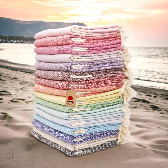 Bazaar Anatolia Turkish Beach Towel – 100% Cotton, Quick Dry, Sand Free Towel for Bathroom, Camping, Travel, Lavender – Oversized 71x39 Inches – Diamond Lilac