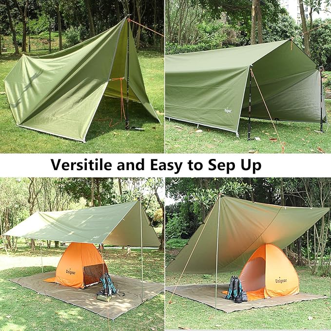 Unigear Hammock Rain Fly, 16.5/14.4/13.1/9.8ft Camping Tarp, UV Protection & Waterproof & Lightweight for Camping, Backpacking and Outdoor Adventure (Green, 14.4 * 14.4ft)