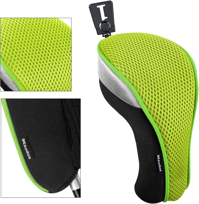 Andux 3pcs/Set Golf 460cc Driver Fairway Wood Club Head Covers | with interchangeable NO. Tags | Mesh Breathable material | Short Neck | Coloured Piping | Pull-On Closure