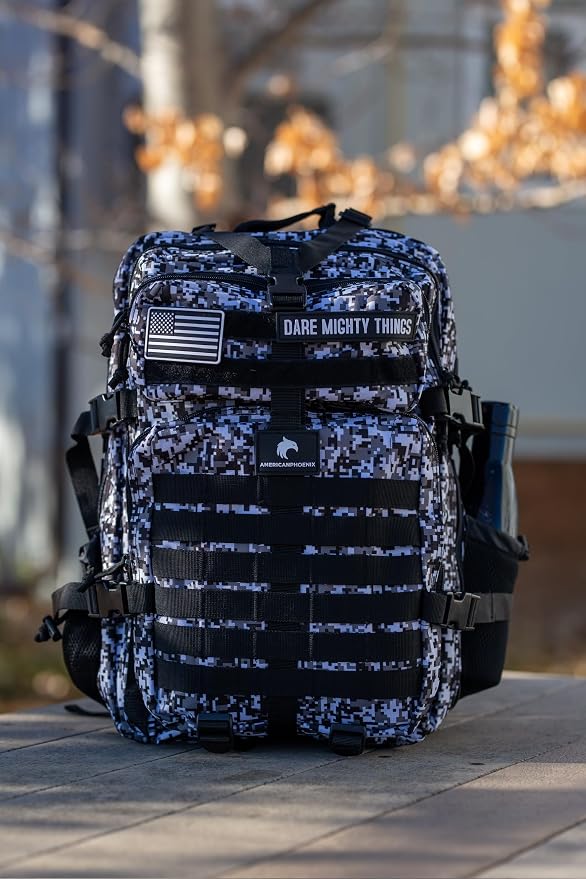 AMERICANPHOENIX 45L Elite Tactical Backpack | 3X Stronger Work & Military Backpack | Water Resistant and Heavy Duty | 3 Day MOLLE Bug Out Bag (Snow Leopard)