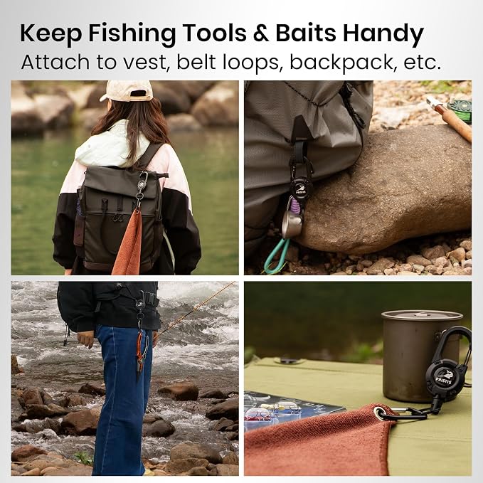 Pristis Utility Multi-Function Fishing Gear Combination, 3 Pack Heavy Duty Zinger Retractors & 39''/1m Rubber Coated Steelhead Landing Net for 20'' Net Depth, Nice Gift for Family