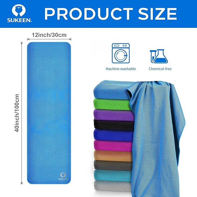 Sukeen 12 Pack Cooling Towels (40"x12") for Neck and Face, Soft Breathable Cooling Neck Wraps, Ice Towel for Hot Weather, Sweat Towel for Yoga, Sports, Golf, Gym, Camping, Running, Fitness, Workout
