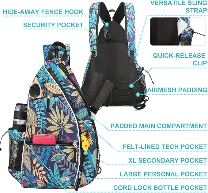 Sucipi Pickleball Bag - Men's & Women's Pickleball Backpack, Adjustable Sling Bag w/Fence Hook/Large Capacity/Safety Pocket