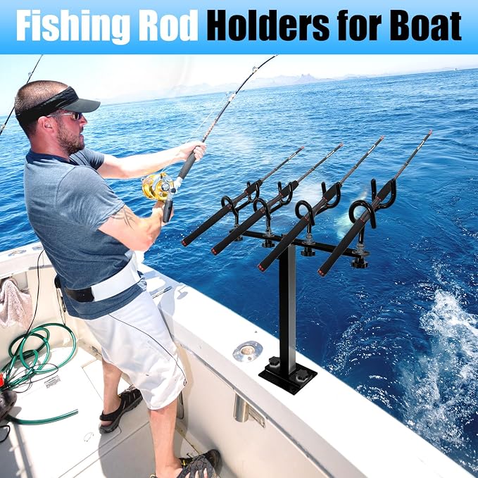 Fishing Rod Holder for Boat,Marine Fishing Pole Rack with The Function of Holding Four Fishing rods and 360 Degree Rotation & Adjustable Height,Includes mounting Plate.