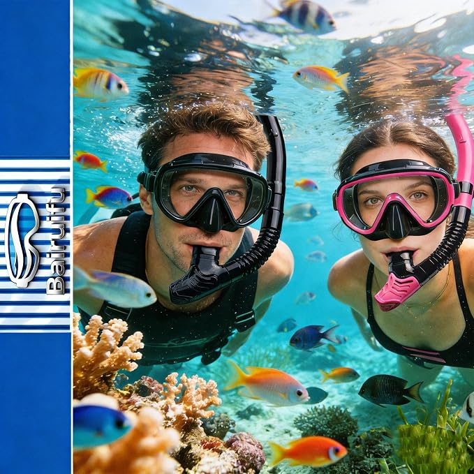 Snorkeling Gear for Adults 2-Pack | Anti-Fog & Anti-Leak Snorkeling Mask | Breath-Free Dry Snorkel | 180° Panoramic View with Quick-Dry Bags