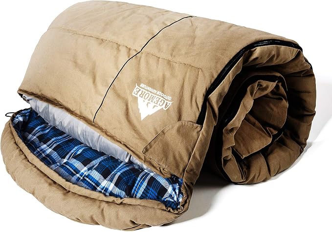 0 Degree Canvas Sleeping Bag for Adults, Cotton Flannel Sleeping Bag for Winter Camping, Fishing, Hunting or Traveling, Durable Cotton Canvas Shell and Removable Flannel Liner