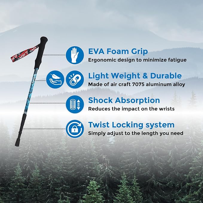 ATUNAS Trekking Poles, 2-Pack Lightweight Aluminum Collapsible Hiking Sticks with EVA Grip and Quick Lock for Men and Women