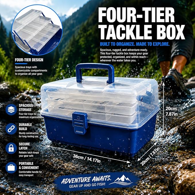 4 Layers Fishing Tackle Box with 547Pcs Fishing Lures Kit | Small Tool Set Included, Gripper, Hook Remover, Accessories, Perfect for Beginners