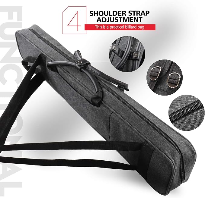 KONLLEN Pool Cue Case 3x4 Oxford Pool Stick Case Holds 3 Butts and 4 Shafts Billiard Sitck Large Capacity Carrying Cases with Multi-Pocket Pool Cue Accessories