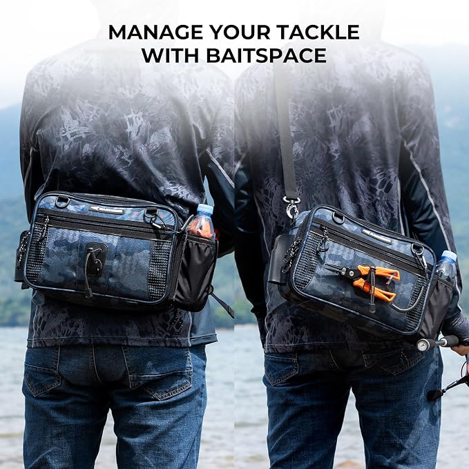 KastKing BaitSpace Waist Bag – Waterproof Tackle Storage Bag With Adjustable Belt, Fishing Fanny Pack for Men, Soft Bait Organizer, 3600 Utility Box, Rod Holder, Nylon