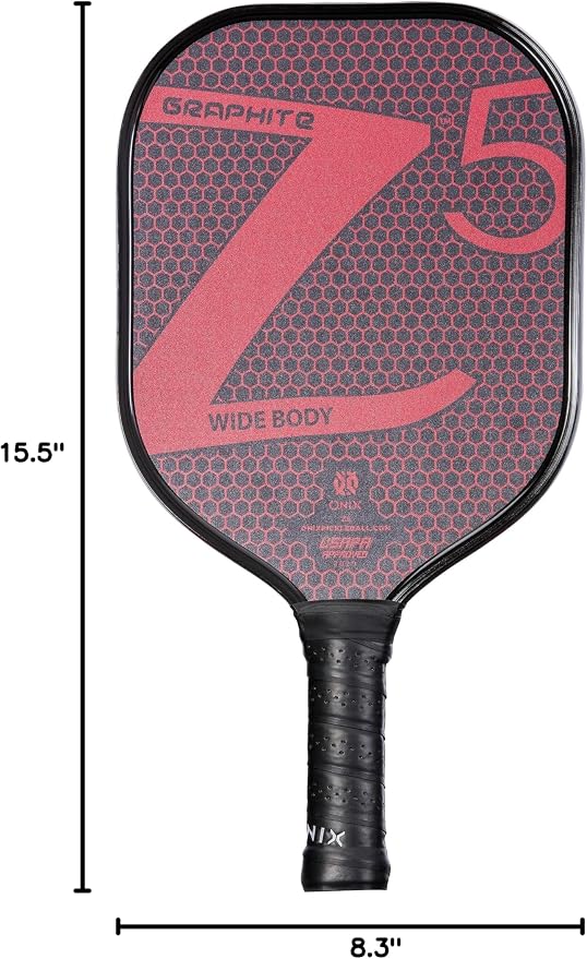 Onix Graphite MOD Z5 Carbon Fiber Pickleball Paddle with Wide-Body Shape. Honeycomb Core, Graphite Face & Cushion Comfort Pickleball Paddle Grip
