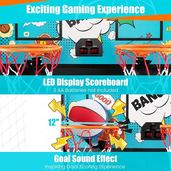 Giantex Foldable Basketball Arcade Game, 8 Game Options, Electronic Double Shot 2 Player w/ 4 Balls and LED Scoring System, Indoor Basketball Game for Kids, Adult
