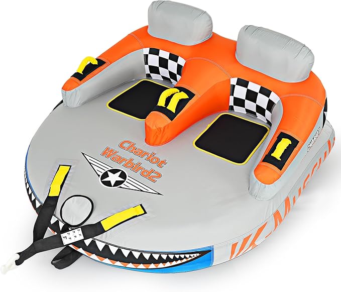 Towable Tubes for Boating - 2-3 Person Shark Battle Tank, Boat Tubes & Towables, EVA Foam Pads, Drainage, Super Safe Handle, Quick Connector