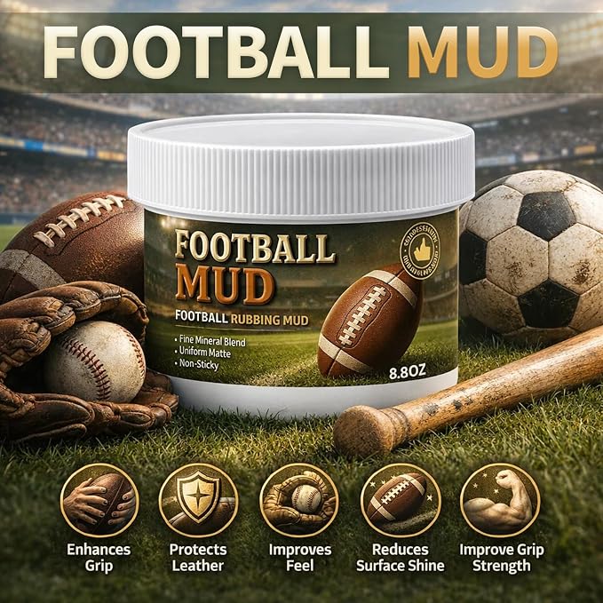 Football Rubbing Mud, 8.8oz Leather Football Conditioning Prep for New & Used Balls, Game Day Grip Conditioning for Practice & Training, Multi-Sport Use, Baseball Mud
