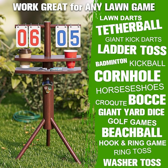 MUCITAGF Cornhole Scoreboard with Drink Holders & Magnetic Bottle Opener, Weatherproof Cornhole Score Keeper Stand for Outdoor Yard Games Accessories