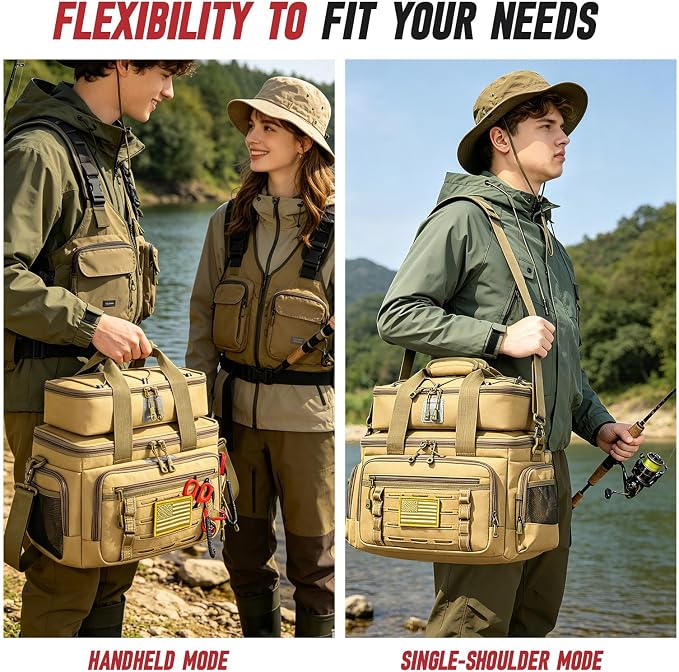 Fishing Tackle Bag, Detachable Fishing Reels Storage Pouch, Fishing Gear Organizer, Adjustable Shoulder Strap Fishing Bags for Saltwater & Freshwater
