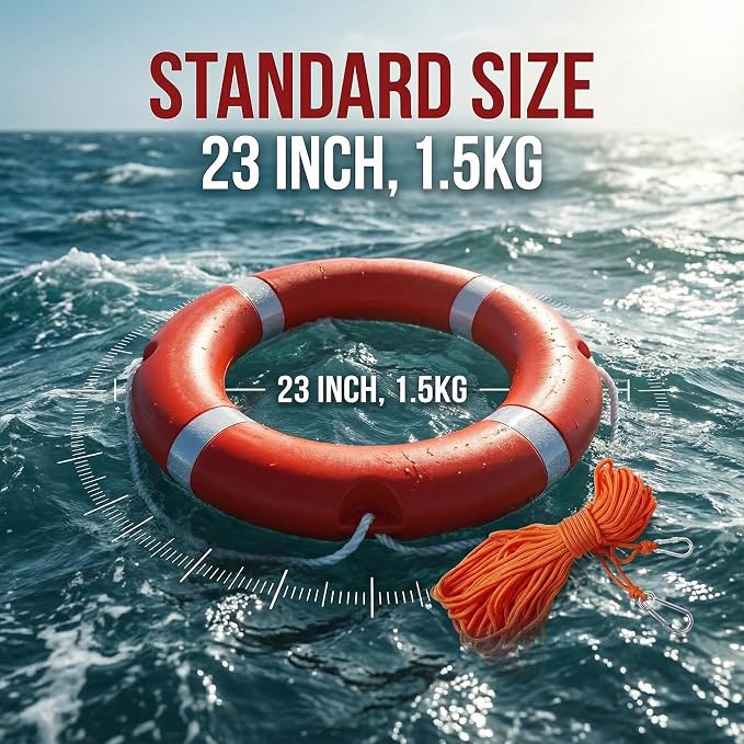 Life Ring Buoy w/ 98.4 FT Floating Rope, Boat & Pool Safety Throw Ring | 23" & 28" Boat Safety, 3.3 lb & 5.5 lb Throwable Flotation Device, HDPE UV-Resistant Boat Safety for Dock & Pool Lake Rescue