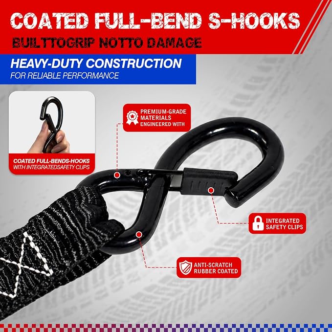 Ratchet Tie Down Straps, 5280lbs Break Strength, 1.6" x 16' Heavy Duty Ratchet Tie Down Strap Set with Padded Handles, Coated S Hook, Soft Loop for Trucks, ATV, UTV, Motorcycle, Cargo & More - Black