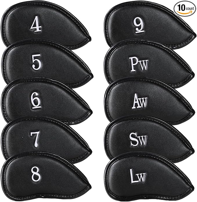 Golf Club Covers Set for Woods & Irons | Waterproof Magnetic Golf Iron Covers | Driver Wood Headcover | Durable Leather Protectors with Double-Sided Embroidery