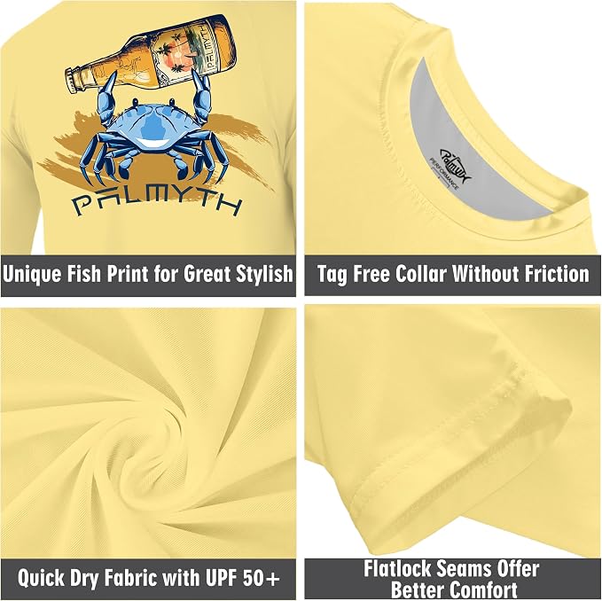Palmyth Fishing Shirts for Men Long Sleeve UPF 50+ T Shirt Sun Protection | Quick Dry, Sun Protection, Myth-Cool Fabric, Fish Print, Moisture Wicking, Stretchy, Breathable, Fishing,Boating,Outdoor Wear