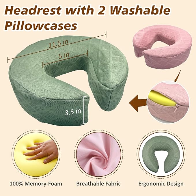 Massage Headrest for Bed with 2 Pack of Covers, Home Mattress Top Massage Kit, Adjustable Face Cradle for Professional and Home Use, Portable Face Down Head Holder Fits All Mattresses