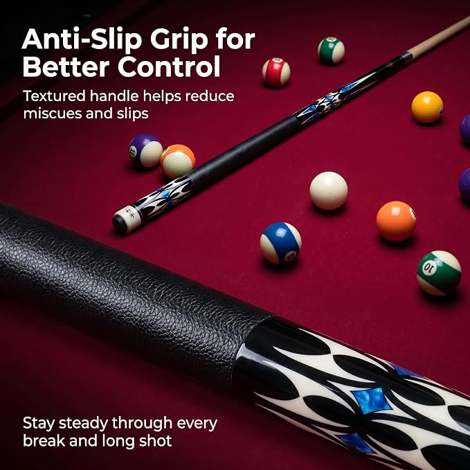 Tai ba cues 2-Piece Pool cue Stick + Hard Case, 13mm Tip, 58", Hardwood Canadian Maple Professional Billiard Pool Cue Stick 18,19,20,21,22 Oz Pool Stick (Selectable)-Blue, Black, Red, Gray, Green