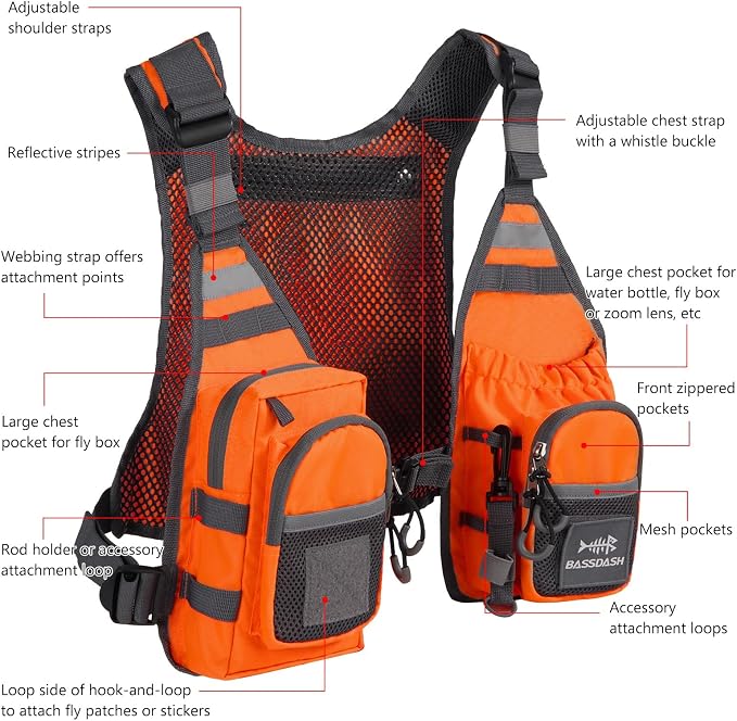 BASSDASH FV08 Ultra Lightweight Fly Fishing Vest for Men and Women Portable Chest Pack