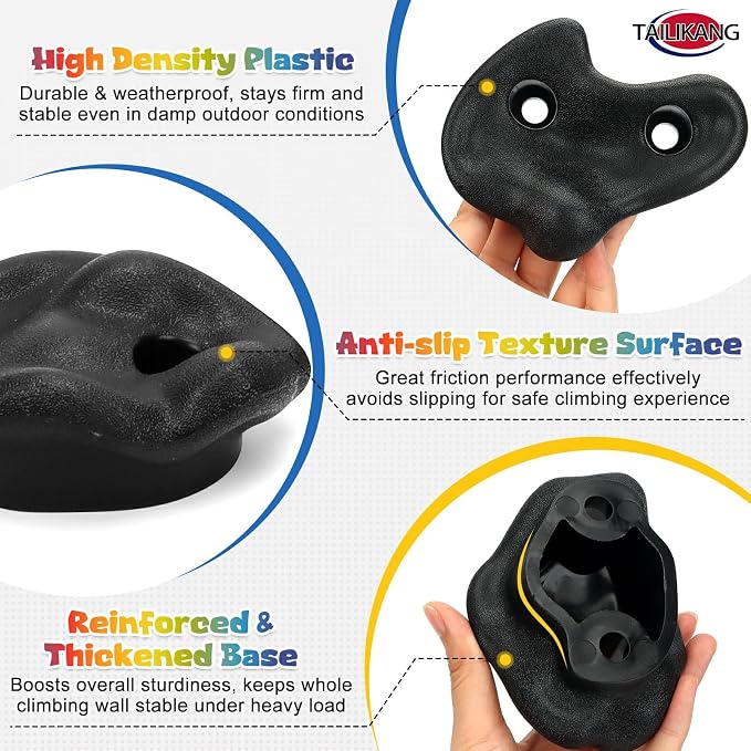 Rock Climbing Holds, 20 Pack Large Climbing Wall Grips, Indoor Outdoor Climbing Accessories with Hardware for Climbing Frames, Tree Houses, Playroom and Adult Obstacle Courses, Black 3-Shapes