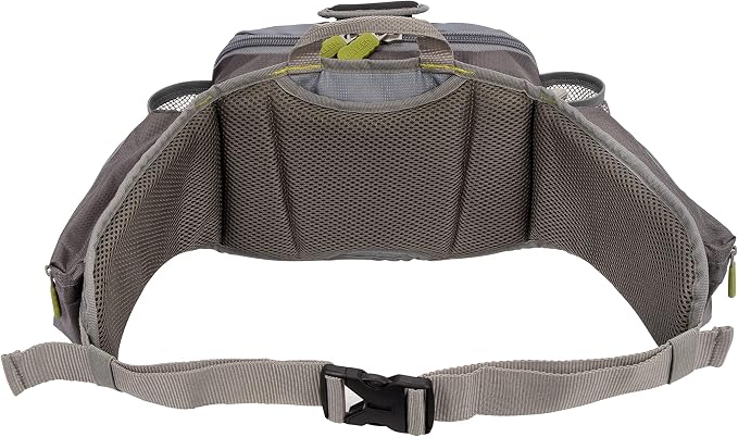Allen Company Eagle River Lumbar Fly Fishing Pack - Holds 6 Fly Boxes, Zip‑Down Workstation, Waist Bottle Pockets, Durable Outdoor Waist Pack - Gray/Lime and Olive Green