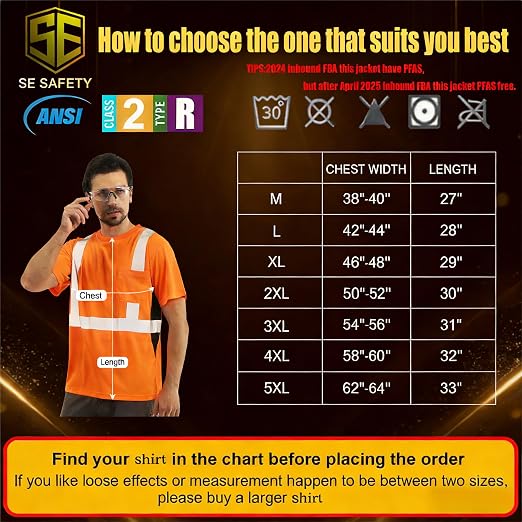 sesafety Safety Reflective Shirts, Class 2 High Visibility Shirts for Men Construction Work Mesh Short Sleeve Orange M