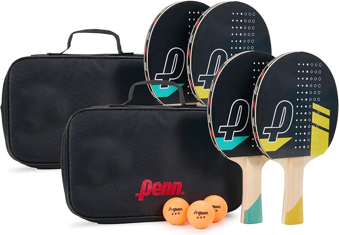 Penn 4-Player Ping Pong Paddle Set - 4 5.0 Paddles, 6 3-Star Balls, 2 Storage Pouches - Pro-Grade Rubber for Spin & Power on Table Tennis Rackets - Ergo Handle for Grip Comfort in Ping Pong Play