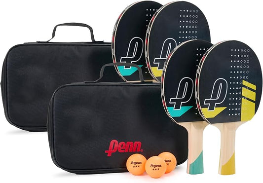 Penn 4-Player Ping Pong Paddle Set - 4 5.0 Paddles, 6 3-Star Balls, 2 Storage Pouches - Pro-Grade Rubber for Spin & Power on Table Tennis Rackets - Ergo Handle for Grip Comfort in Ping Pong Play