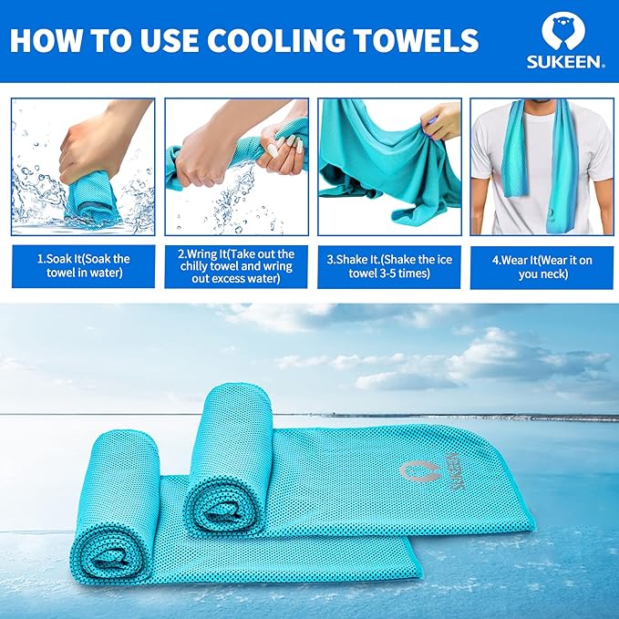 Sukeen Cooling Towels(40"x12") for Neck & Head, Soft Breathable Chilly Towel for Yoga, Golf, Gym, Camping, Running, Workout & More Activities