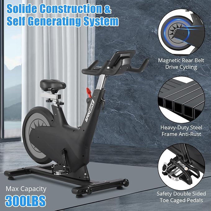 Magnetic Exercise Bike, 300 Lbs Capacity Stationary Bike with Adjustable Seat & Tablet Holder, Indoor Cardio Workout Cycling Bike, Silent Belt Drive Fitness Equipment, Silver