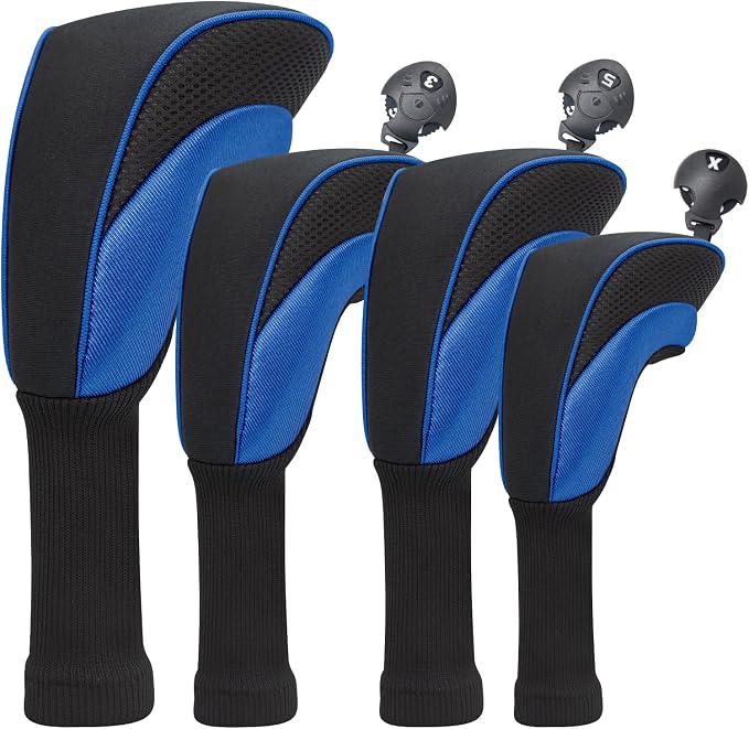 Golf Club Head Covers for Woods 3/4/5/6 Pieces Long Neck Mesh Sports Golf Club Headcovers Set with Interchangeable No. Tags 3 4 5 6 7 X Golf Accessories for Men Women
