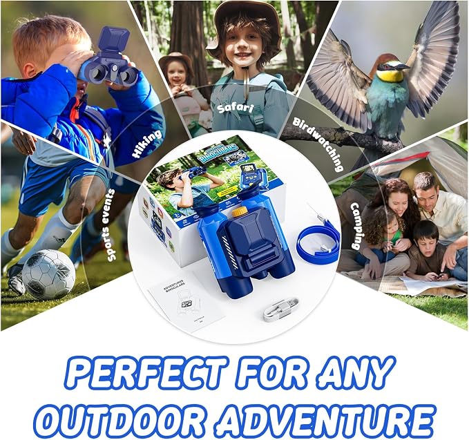 Binoculars for Kids with Night Vision, 2.4" HD Screen & 10X Zoom for Photo and Video - Outdoor Adventure Binoculars Bird Watching, Camping, Hiking, Gifts for Kids Ages 4+ (Blue)