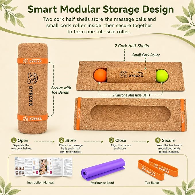 Foot & Ankle Strengthener Kit Cork 4-in-1 Balance Board with Accessories | Foot strength trainer kit, improves balance, ankle stability training, mobility exercise tool, toe resistance bands included