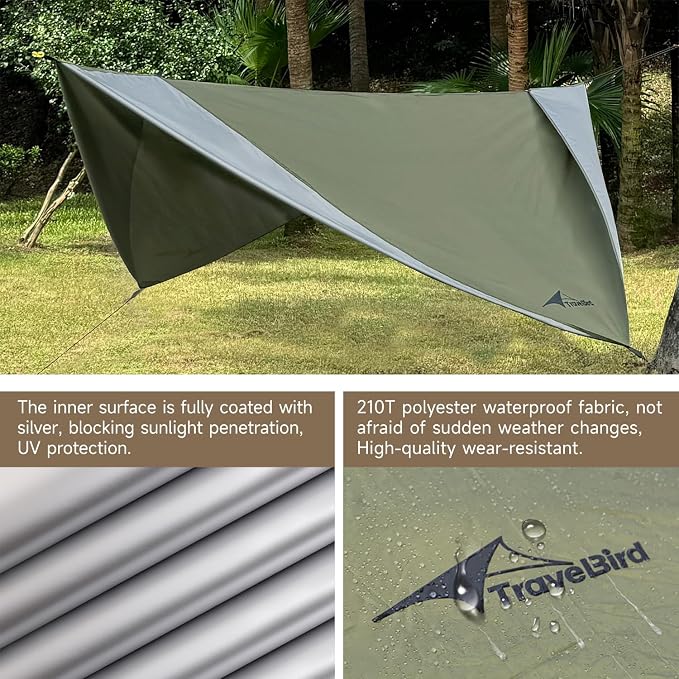 Camping Hammock with Net and Rain Fly, Lightweight Hanging Hammocks Tree Straps Hammock for Outside, Hiking, and Travel