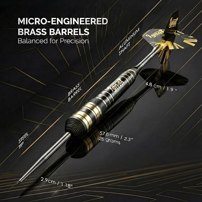 IgnatGames Steel Tip Dart Set - Brass Barrels with Tempered Steel Points, Aluminum Shafts, 16 GlideXPro Flights (Standard No. 2 + Slim), Accessories, Giftable Case