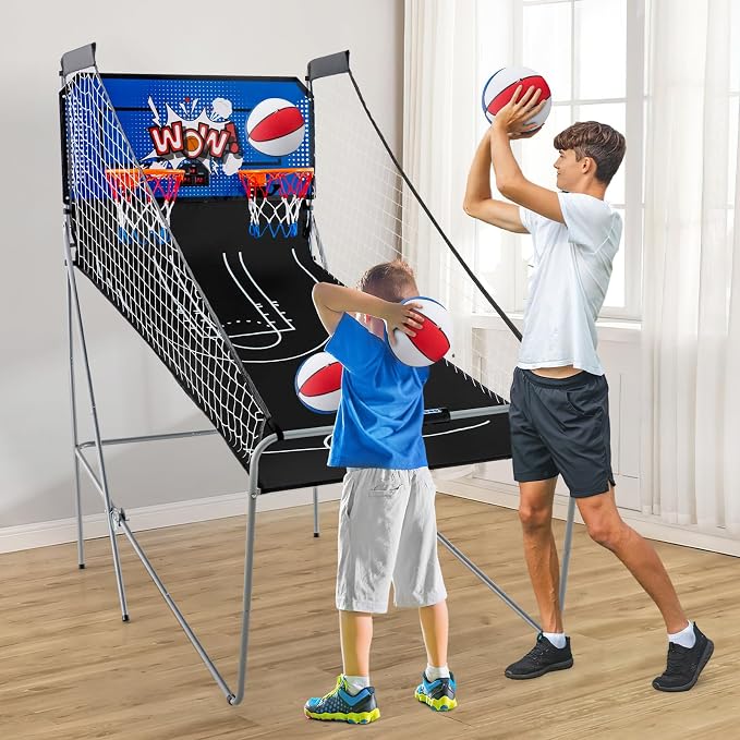 Giantex Dual Shot Electronic Basketball Arcade Game with 8 Game Modes, 2 Hoops, 4 Balls, Air Pump, LCD Scoreboard for Adults and Kids