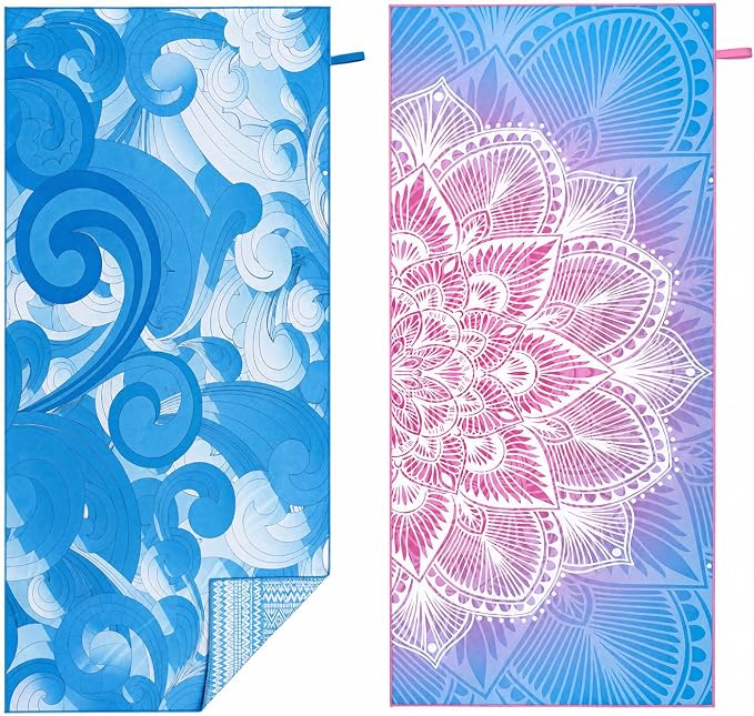 2 Pack Microfiber Beach Towel 71"x32" Quick Dry Sand Free and Absorbent Suitable for Beach Swimming Pool Vacation Travel and Camping