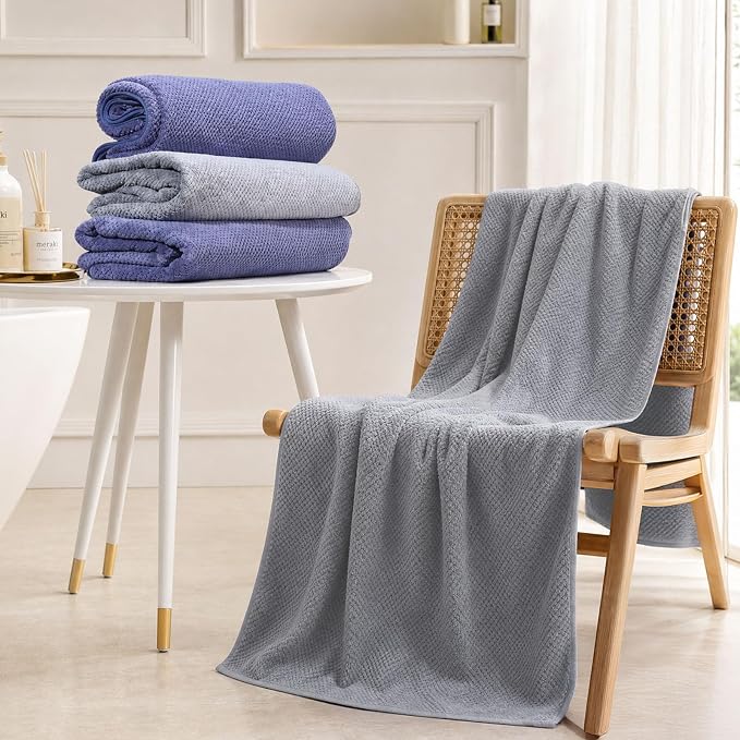 4 Pack Microfiber Bath Towels, 36 X 67 Inches Extra Large Bath Towels, Super Absorbent Soft Fast Drying Oversized Towel for Bathroom Gym Travel Pool Grey and Deep Blue