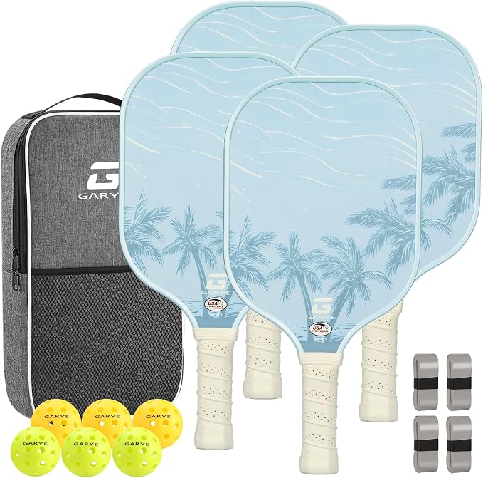 GARYE Pickleball Paddles Set of 2 or 4, USAPA Approved Carbon Fiber Pickleball Set, Lightweight Pickle Ball Rackets 2 Pack with 6 Balls, 1 Bag, Pair of Grip Tapes, Pickle Ball Paddle for Men and Women