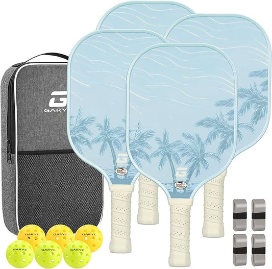 GARYE Pickleball Paddles Set of 2 or 4, USAPA Approved Carbon Fiber Pickleball Set, Lightweight Pickle Ball Rackets 2 Pack with 6 Balls, 1 Bag, Pair of Grip Tapes, Pickle Ball Paddle for Men and Women