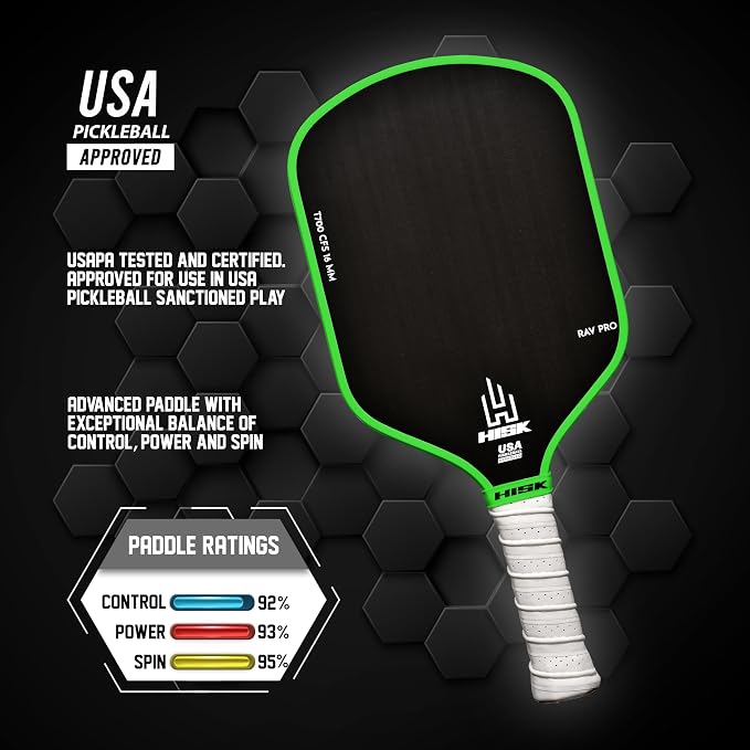 RAV PRO Pickleball Paddle - Ultimate HIGH END 16mm Japanese Toray T700 Raw Carbon Fiber CFS w/Excellent GRIT Roughness Texture, Aero Dynamic Curve, USAPA Approved, Non Slip Grip